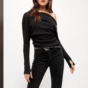 We the Free off shoulder black thermal knit top. Medium. Brand new